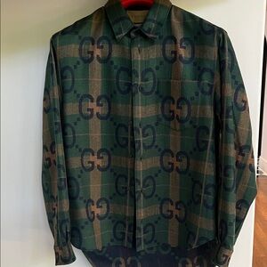 Gucci Men's Green and Brown Logo Shirt